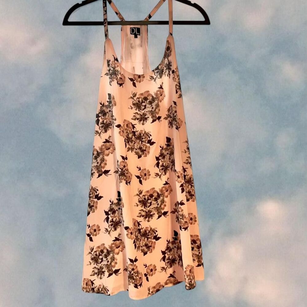 Pink Floral Slip Mini Dress Chiffon Overlay Lined